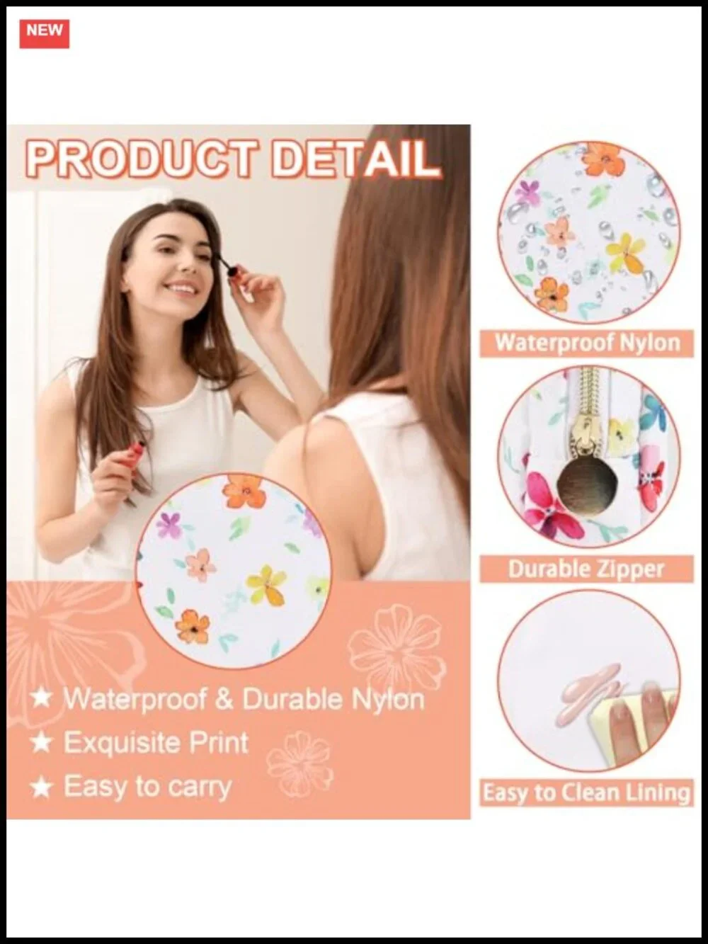 Waterproof Mini Floral Nylon Makeup Bag Pouch Travel Cosmetic Organizer